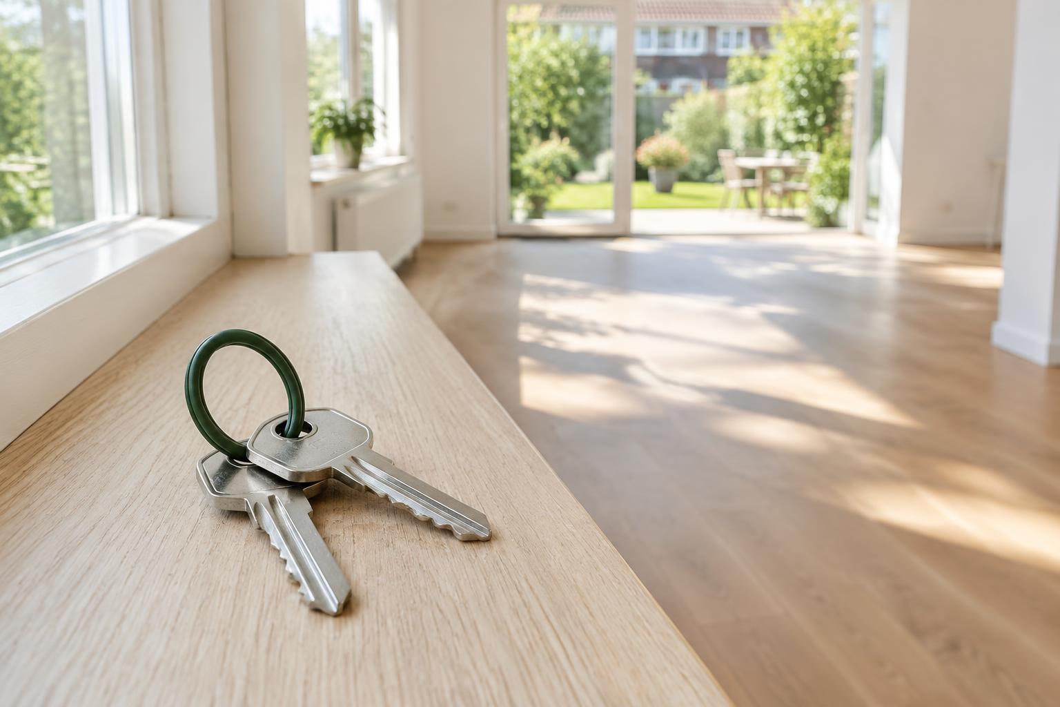 Huissleutels op een vensterbank in een lichte woning