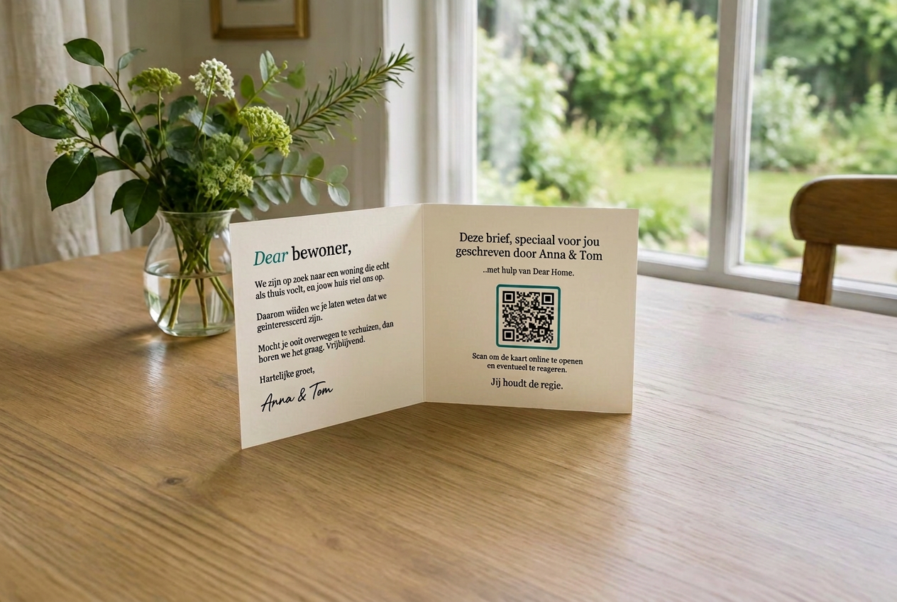 Een open brief en envelop op een tafel bij het raam